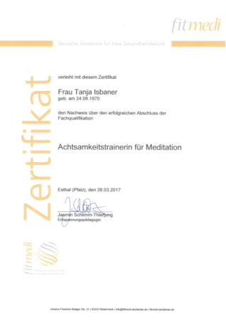 Zertifikat Achtsamkeitstrainerin für Meditation