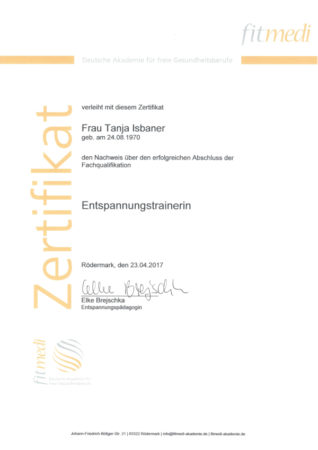 Zertifikat Entspannungstrainerin