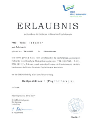 Zertifikat Heilpraktikerin Psychotherapie