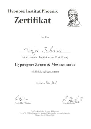 Zertifikat Hypnogene Zonen & Mesmerismus