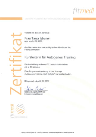 Zertifikat Kursleiterin für Autogenes Training