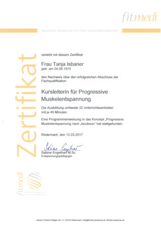 Zertifikat Kursleiterin für Progressive Muskelentspannung